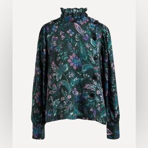 Isabel Marant etoile backal high neck floral blouse dark green